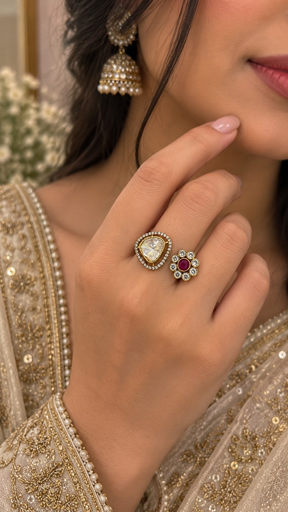 Antique Gold Dual-Design Statement Ring