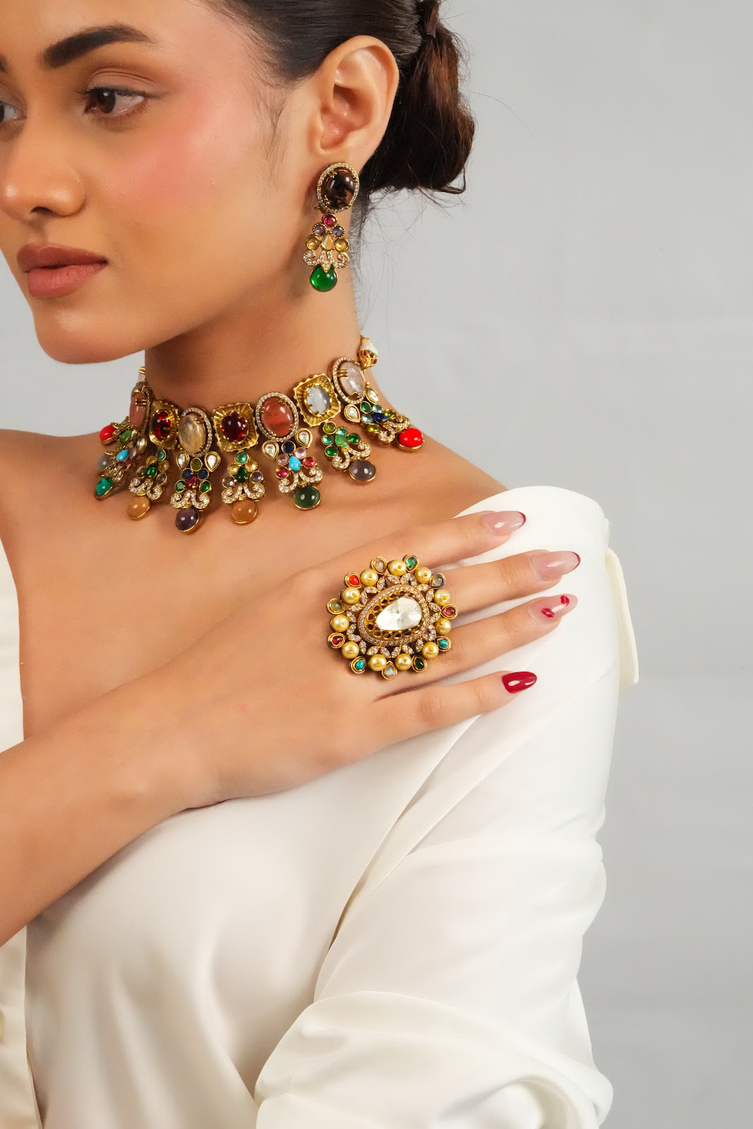 Multicolor halo gemstone cocktail ring