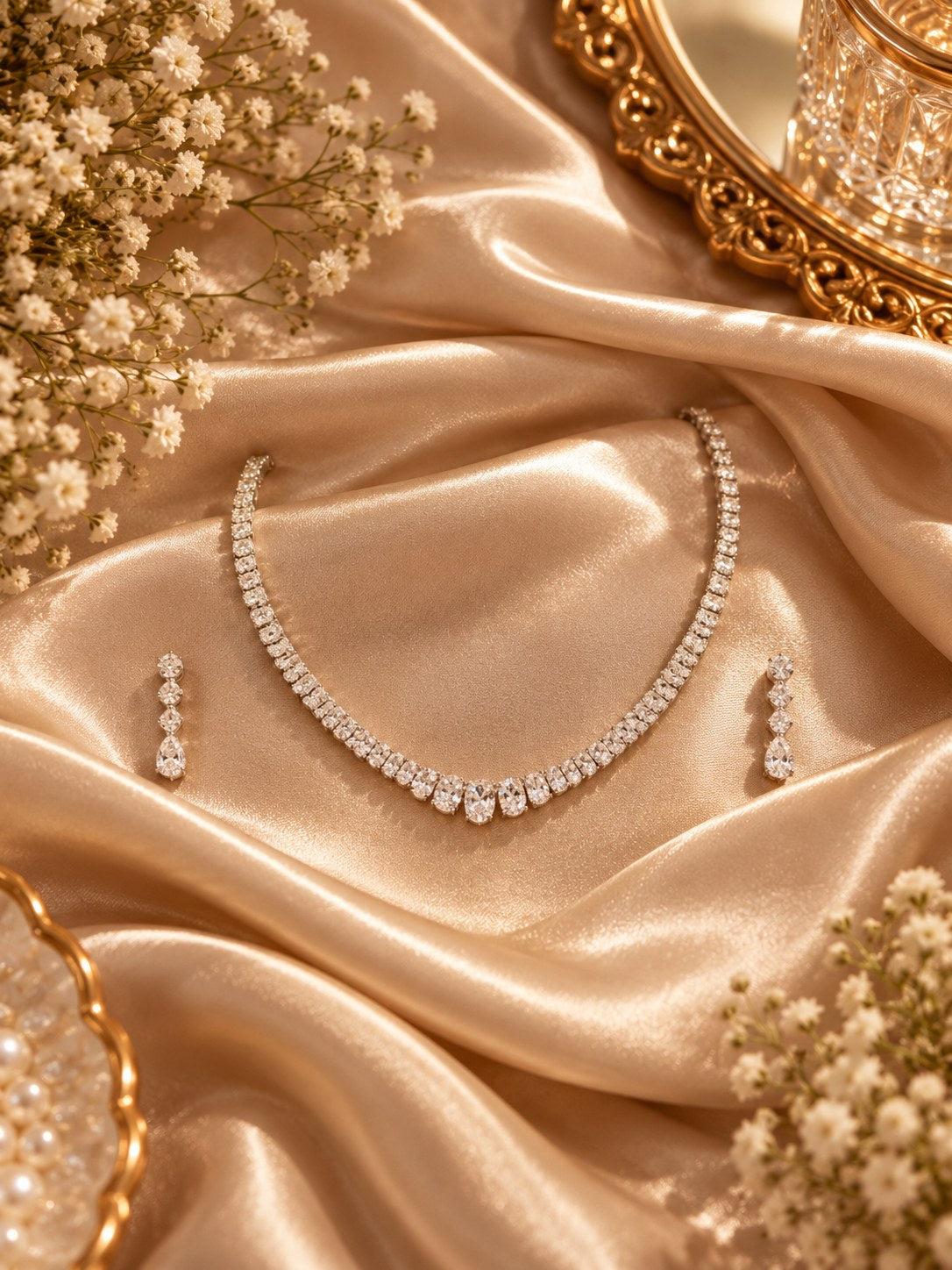 Elegant Silver Premium Zircon Necklace Set