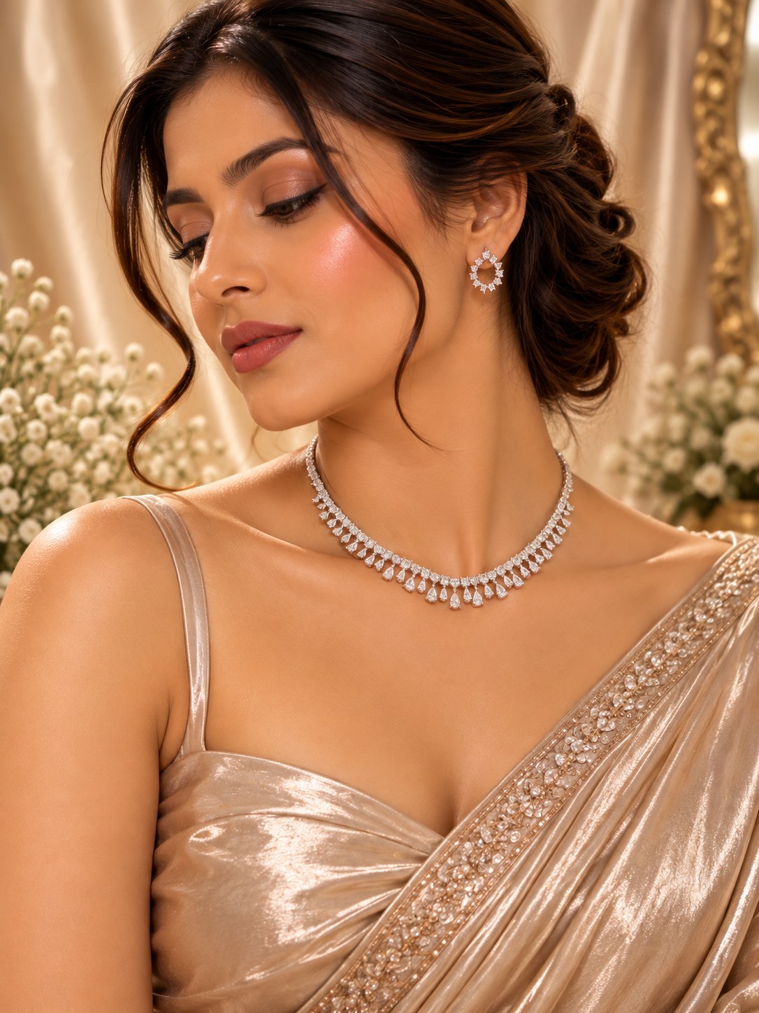 Elegant Silver Premium Zircon Necklace Set