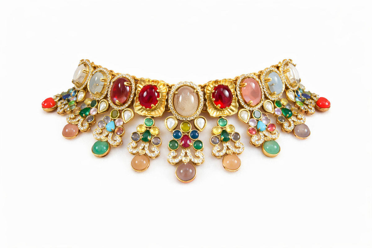 Royal inspired vibrant pendant necklace with earring