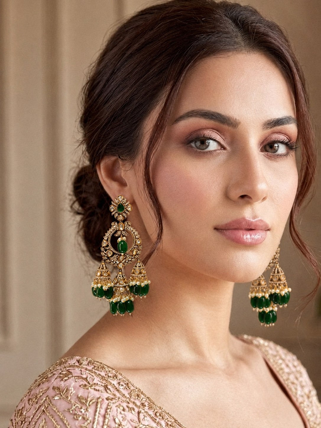 Emerald Victorian Chandbali Earrings