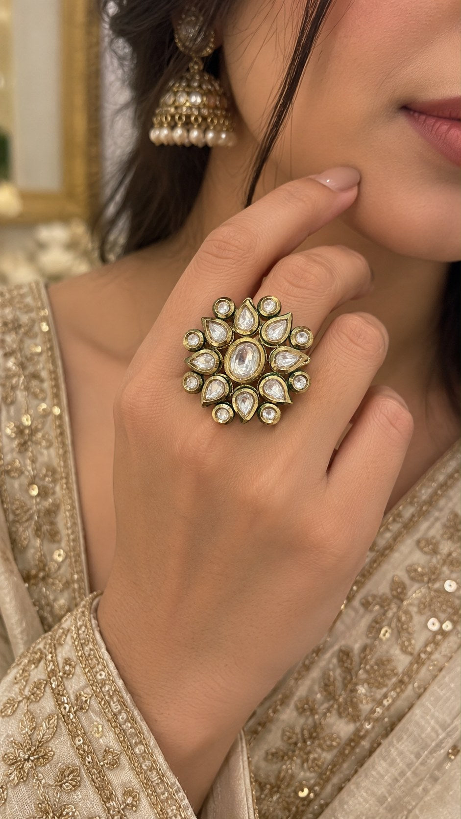 Antique Gold Floral Statement Ring