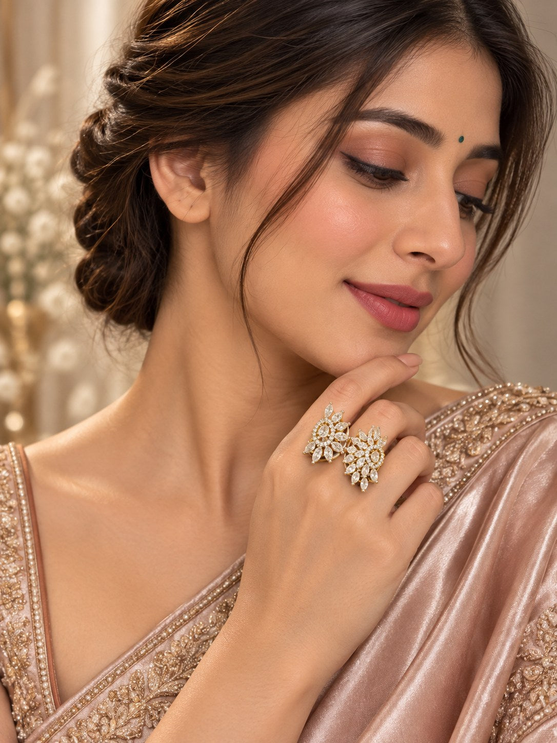 Regal Gold-Finish Floral Statement Ring