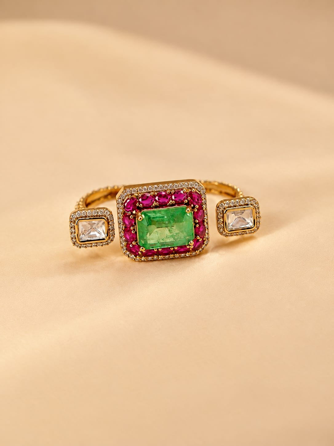 Regal Emerald Green & Pink Statement Ring