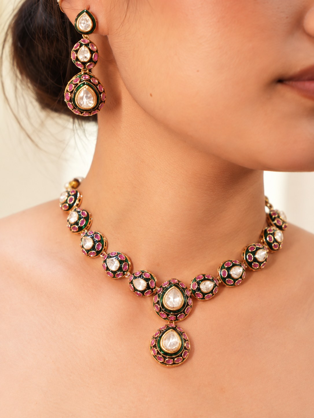 Regal Multicolor Polki Short Necklace Set