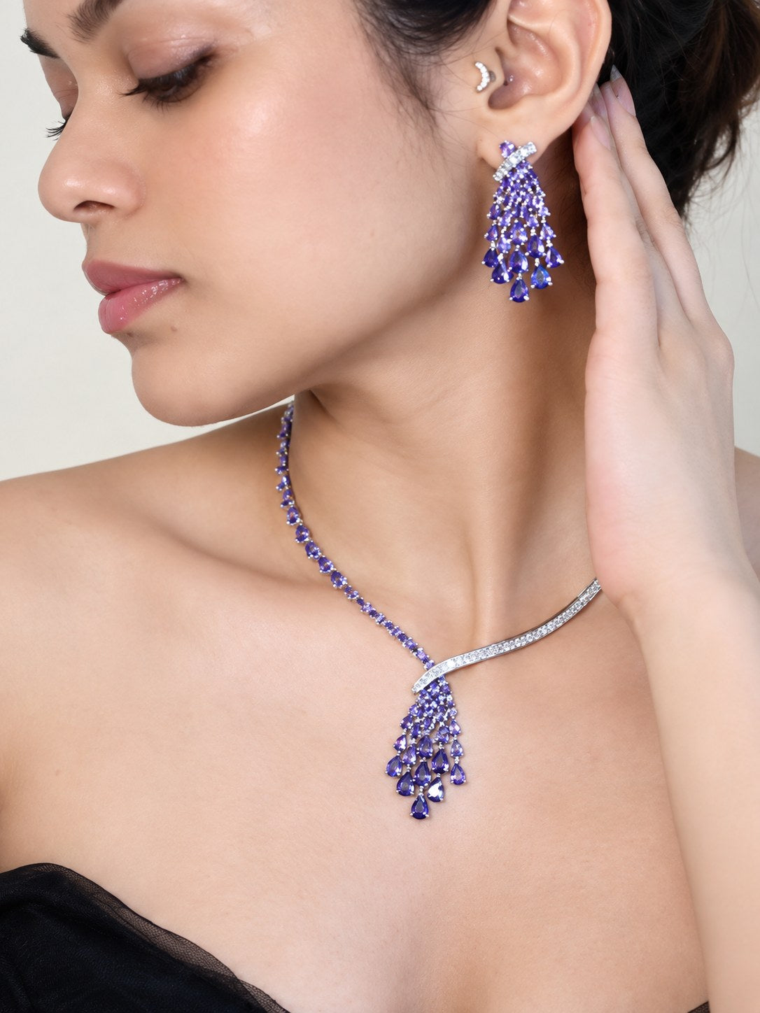 Elegant Purple Premium Zircon Silver Necklace