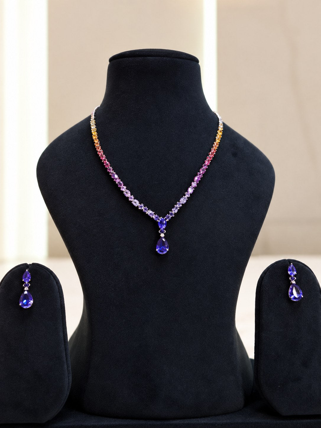 Elegant Blue Premium Zircon Silver Necklace Set