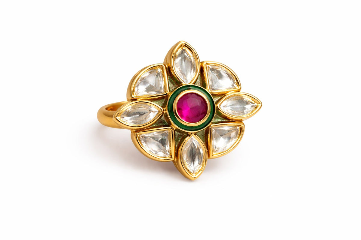 Floral polki ruby center statement ring