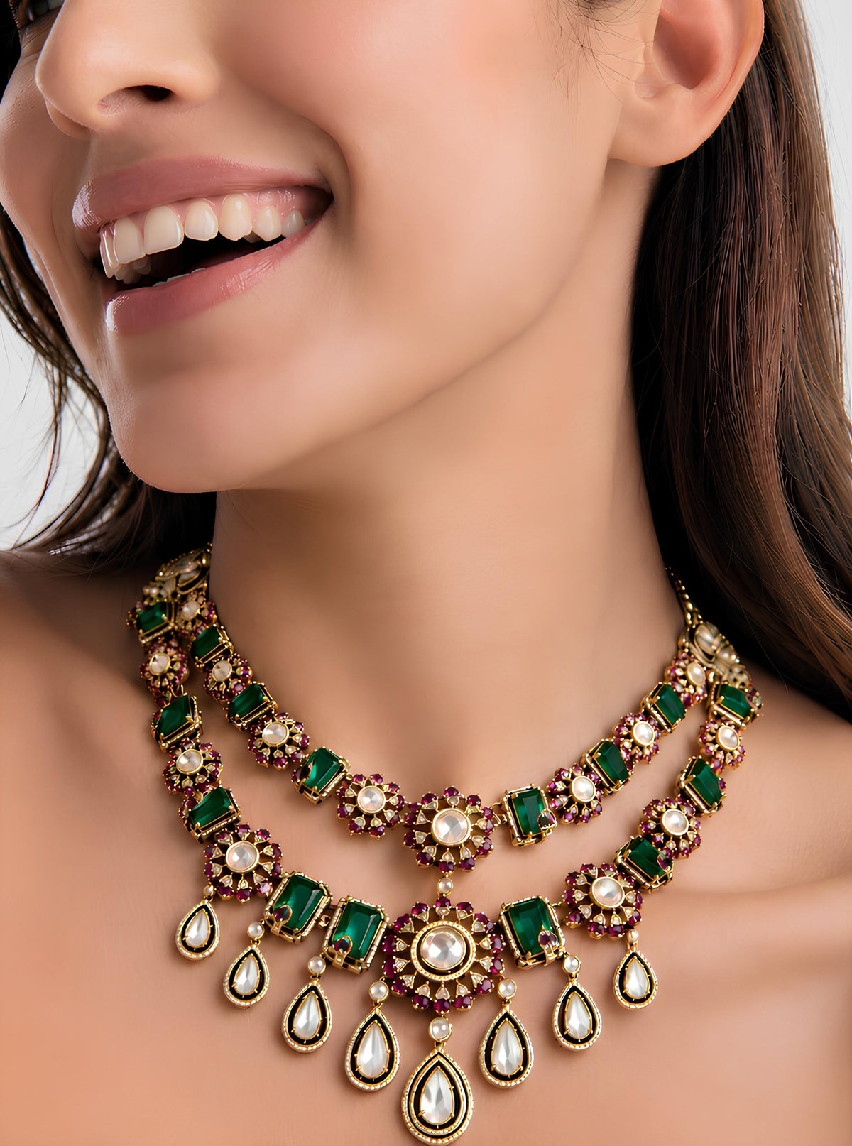 Royal Heritage double layer Moissanite Necklace Set
