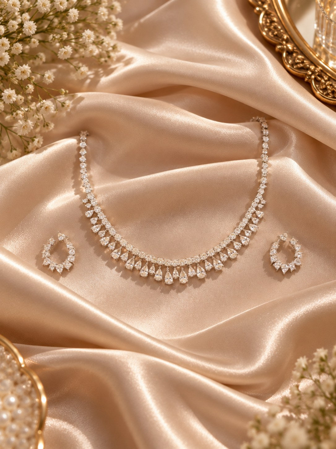 Elegant Silver Premium Zircon Necklace Set