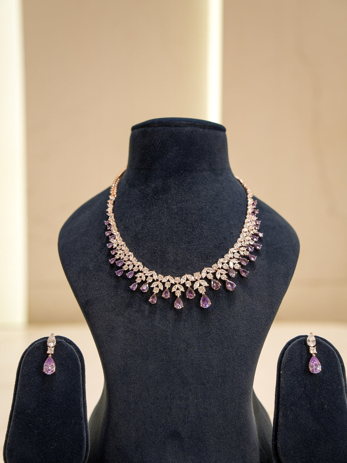 Royal Purple Premium Zircon Silver Necklace Set