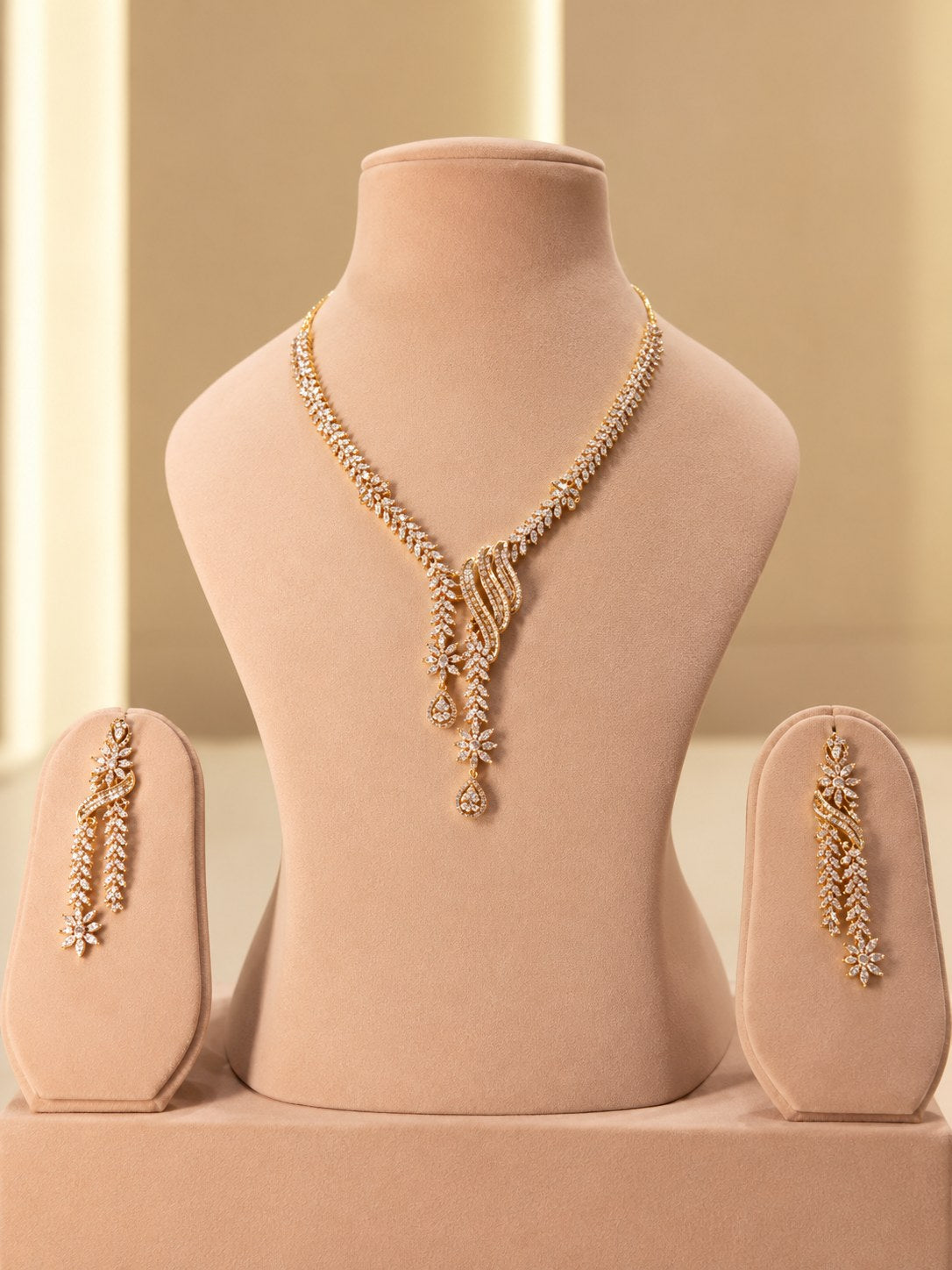 Elegant Gold & Silver American Diamond Short Necklace Set