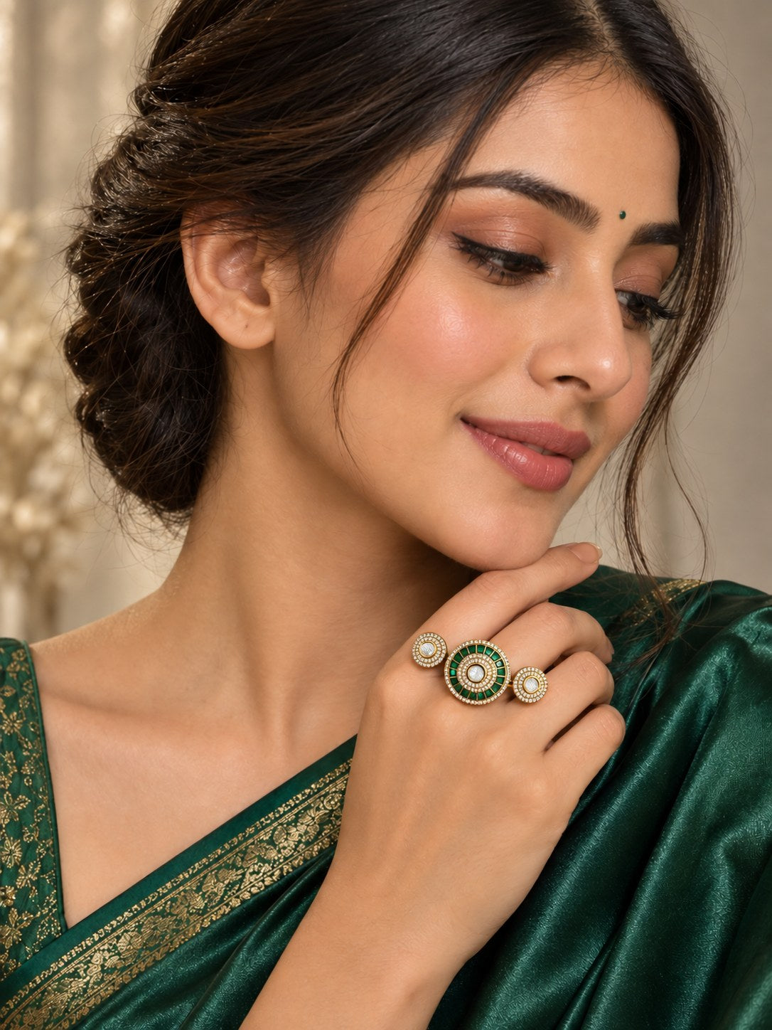 Green & Clear Stone Statement Ring