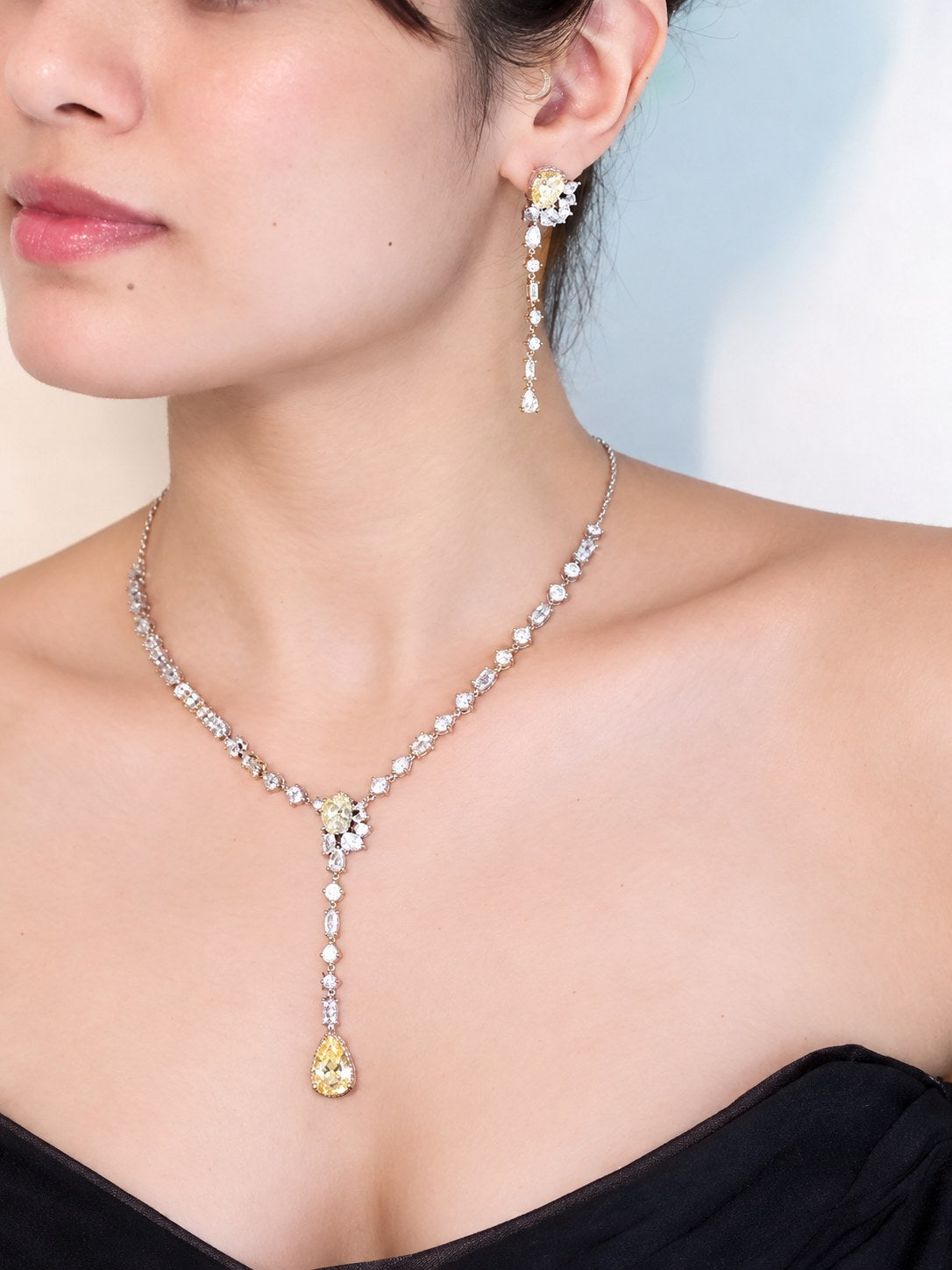 Elegant Gold Accent Premium Zircon Silver Necklace Set