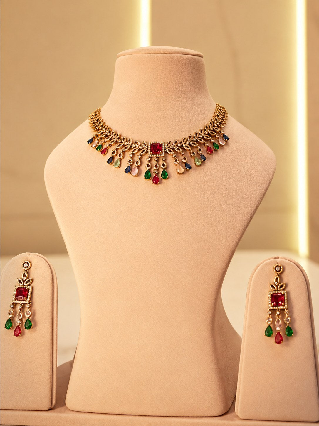 Elegant Gold & White American Diamond Bridal Necklace Set