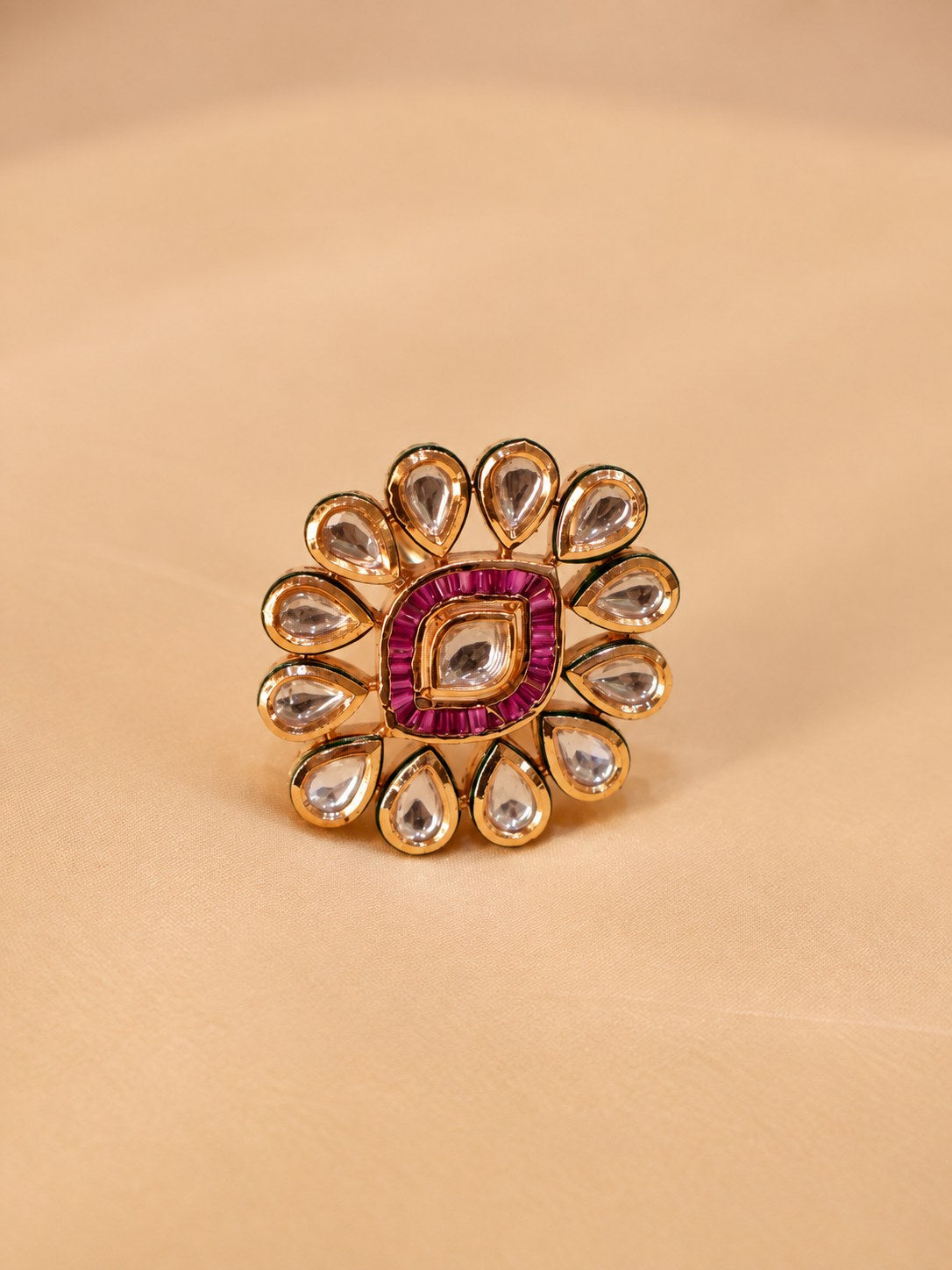Pink & Clear Stone Floral Statement Ring