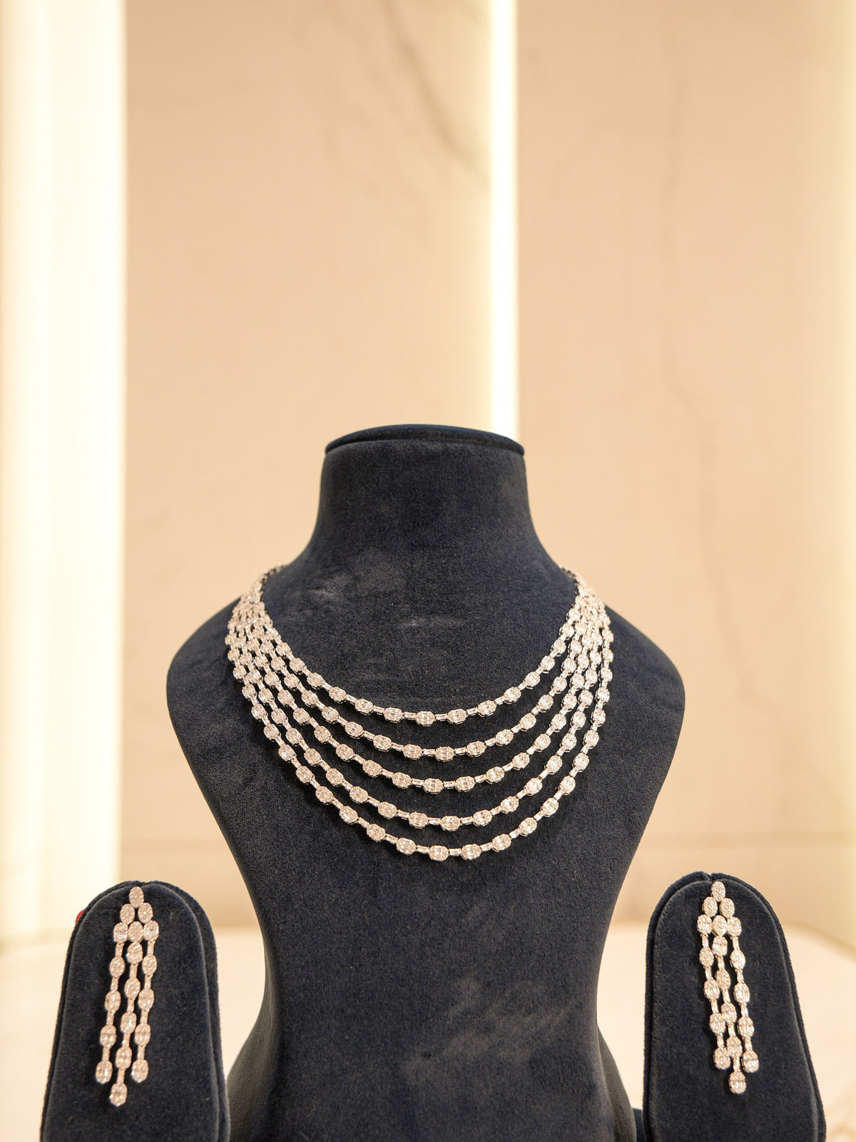Elegant Silver Premium Zircon Layered Necklace Set