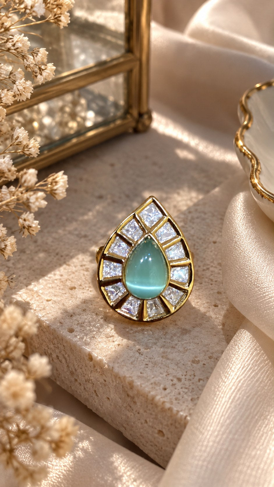 Emerald Teardrop Statement Ring
