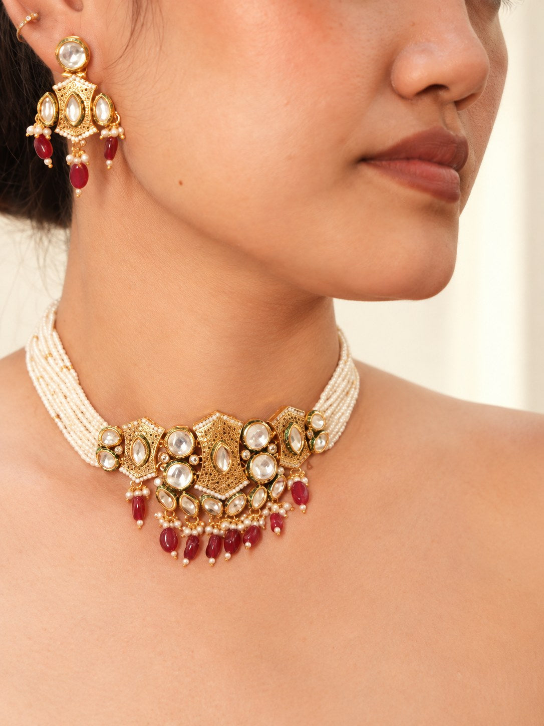 Royal Red & White Kundan Choker Set