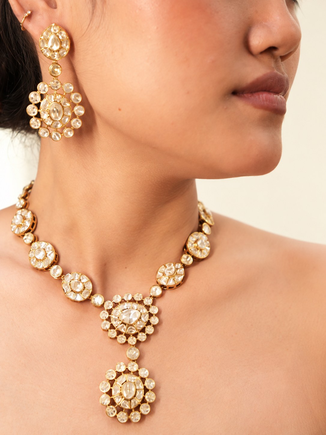 Elegant Gold Moissanite Statement Necklace Set