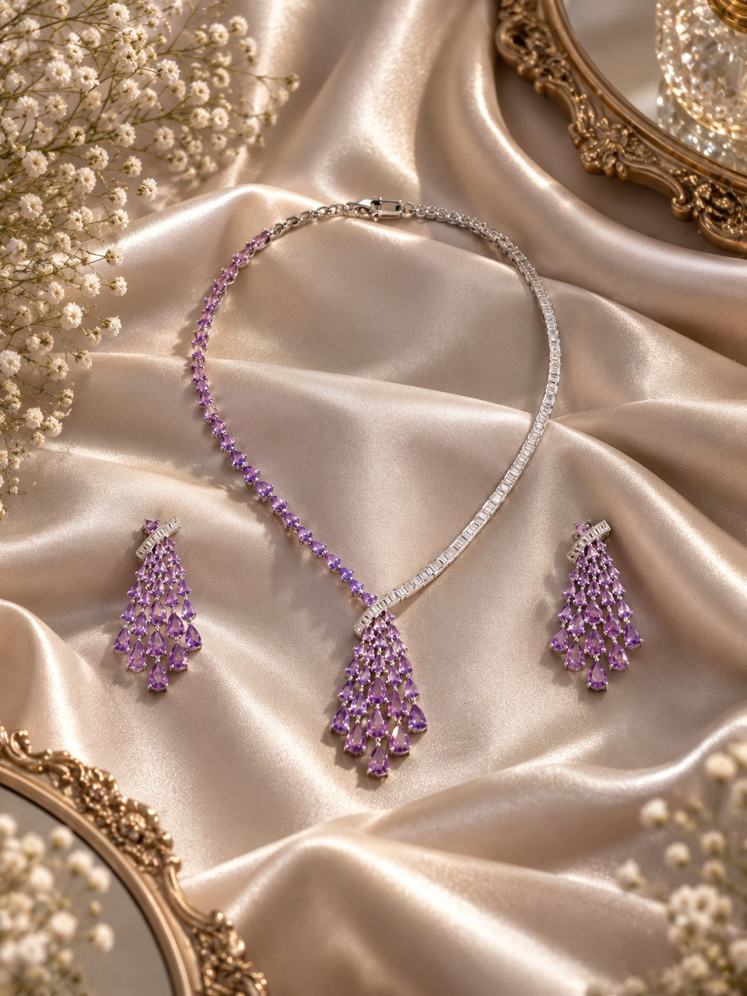 Elegant Purple Premium Zircon Silver Necklace