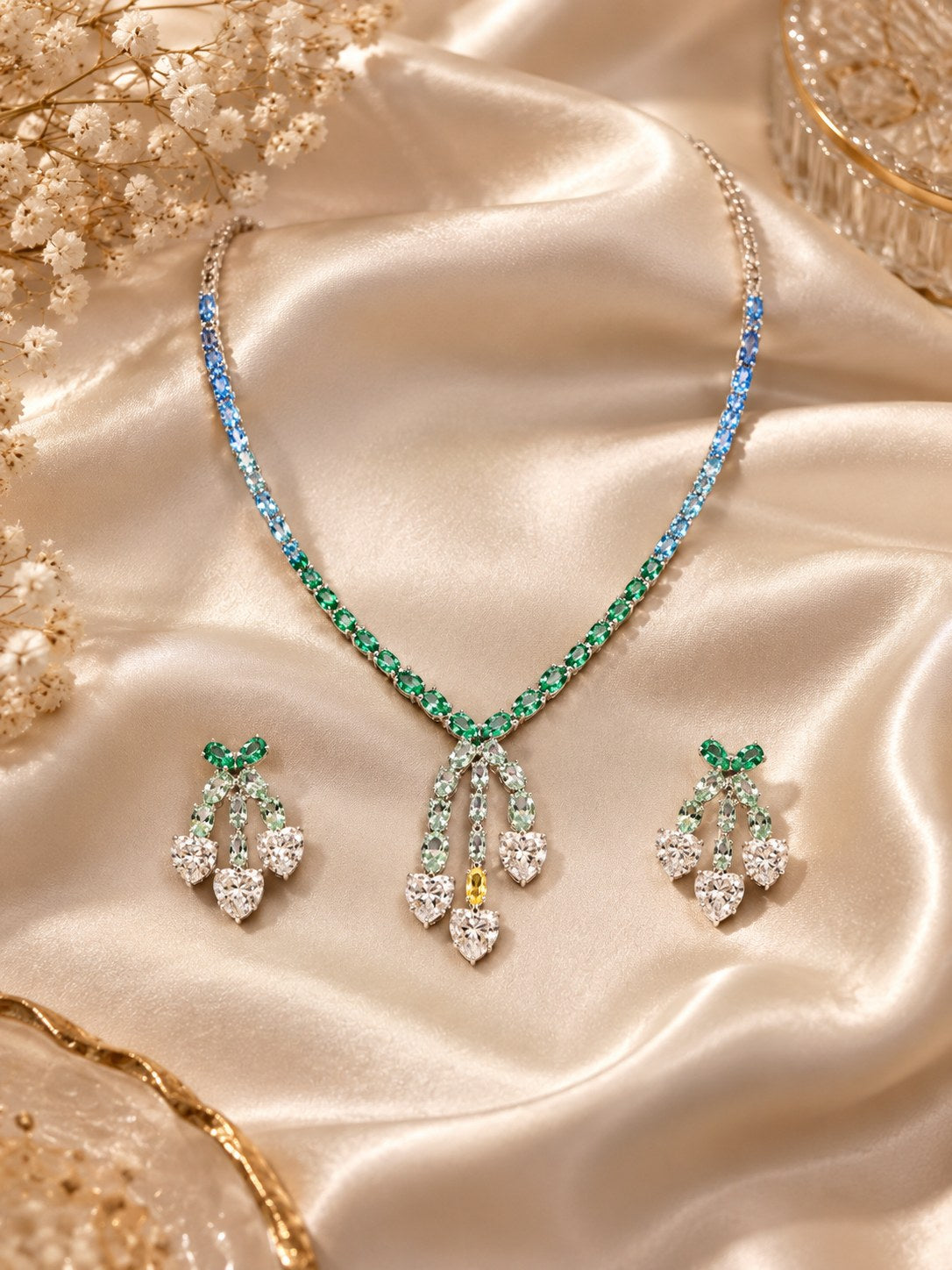 Multi colour Silver AAA Zircon Statement Necklace