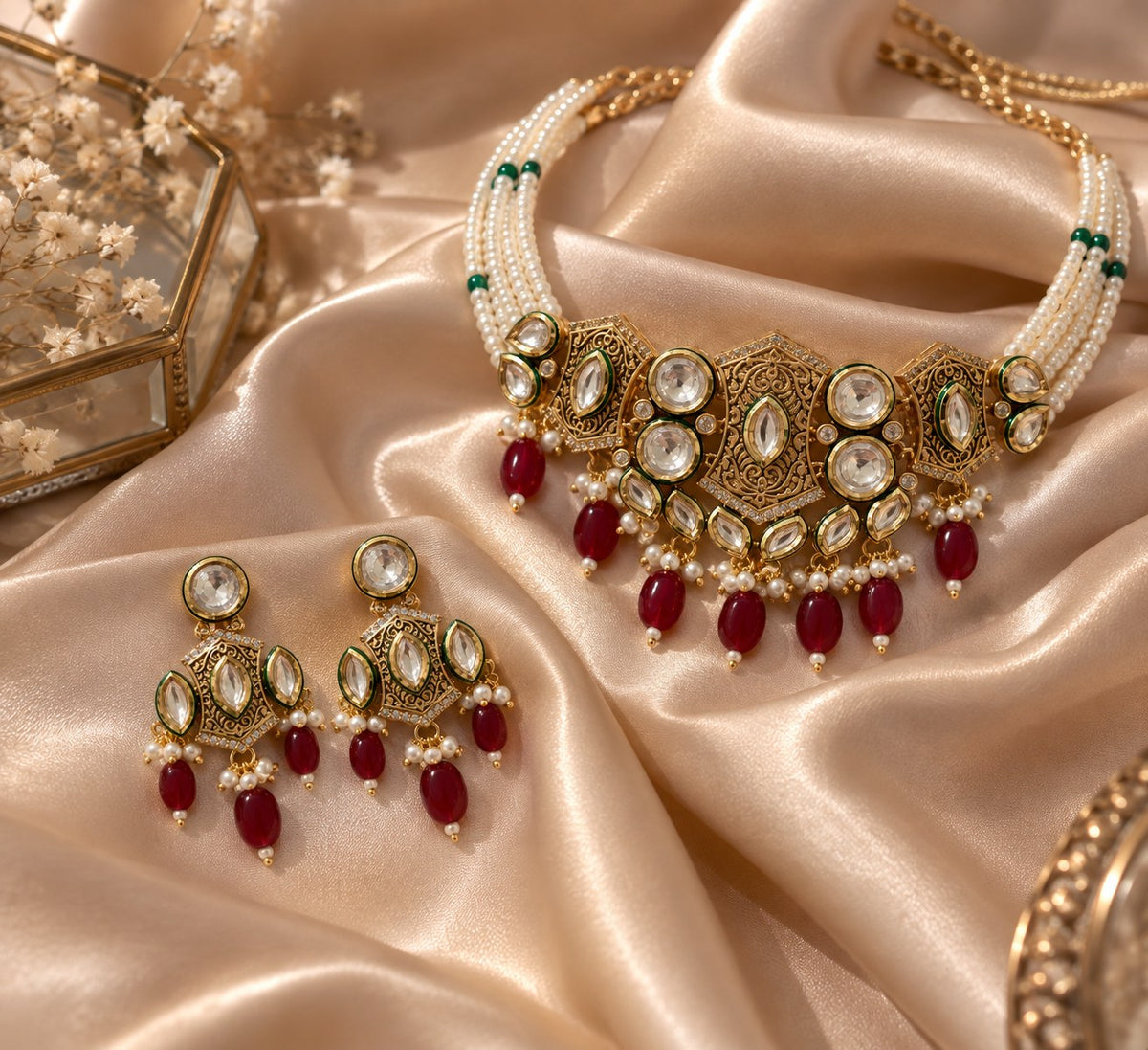 Royal Red & White Kundan Choker Set