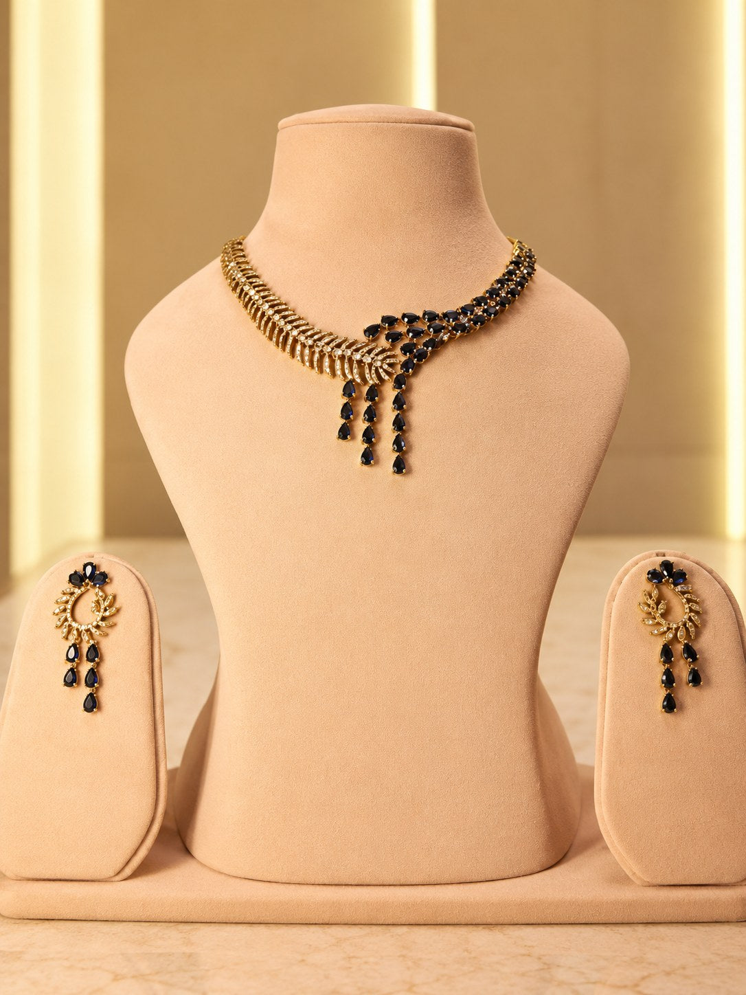 Elegant Blue American Diamond Short Necklace Set