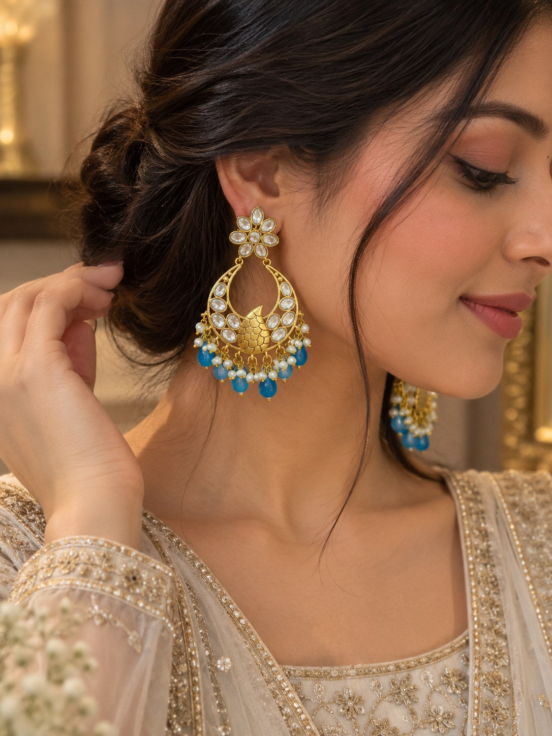 Turquoise Peacock Chandbali Earrings