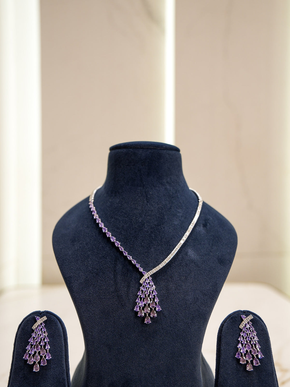 Elegant Purple Premium Zircon Silver Necklace