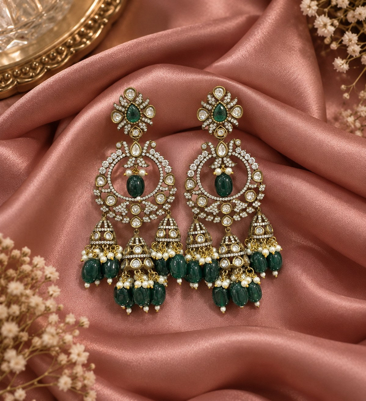 Emerald Victorian Chandbali Earrings