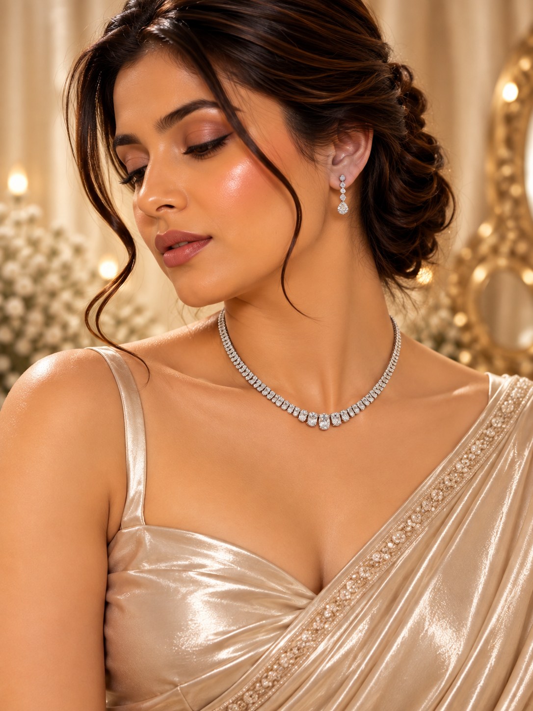 Elegant Silver Premium Zircon Necklace Set