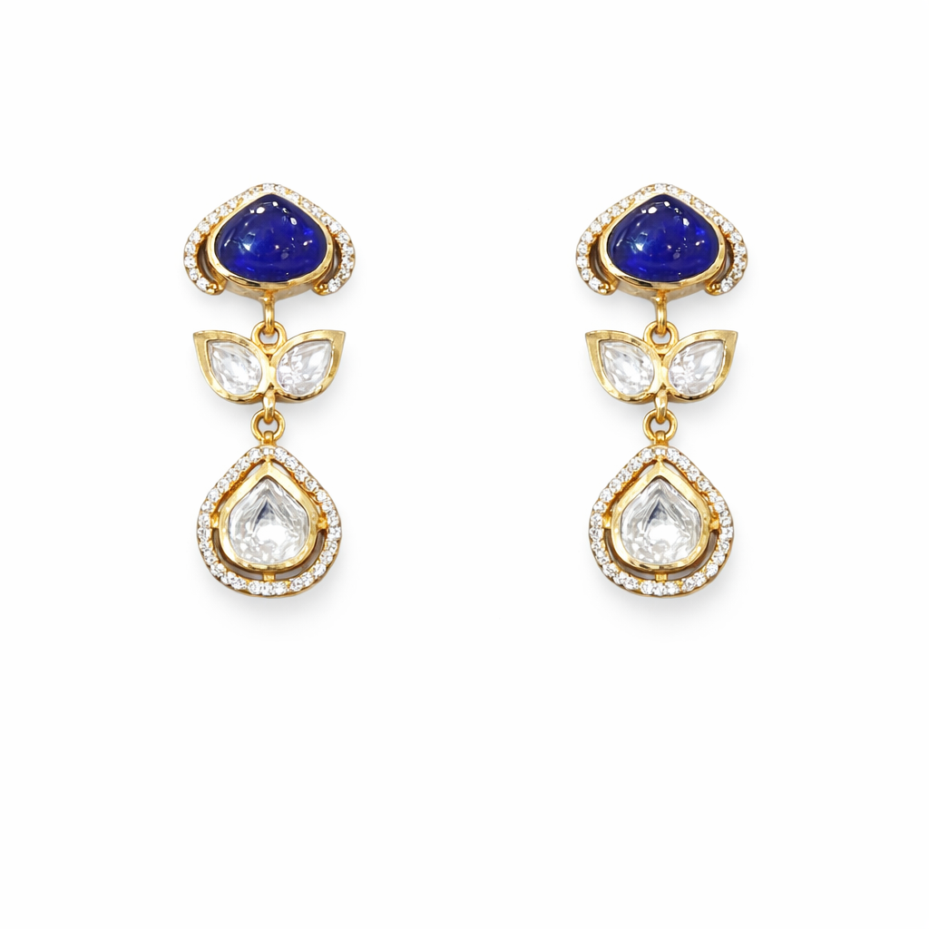 Blue stone polki pendant necklace with earring