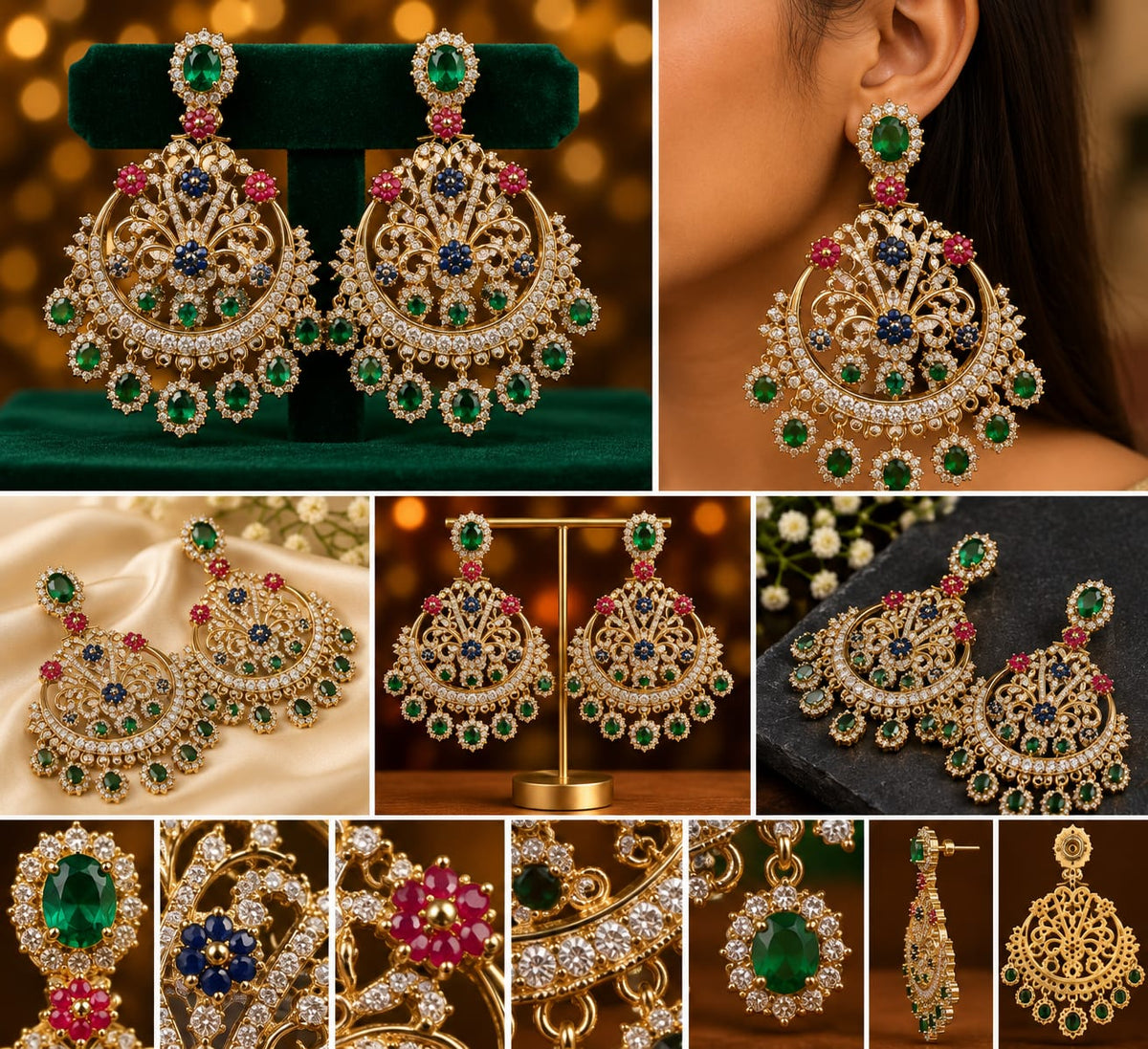 Sabyasachi-Inspired Sapphire Chandbali Earrings