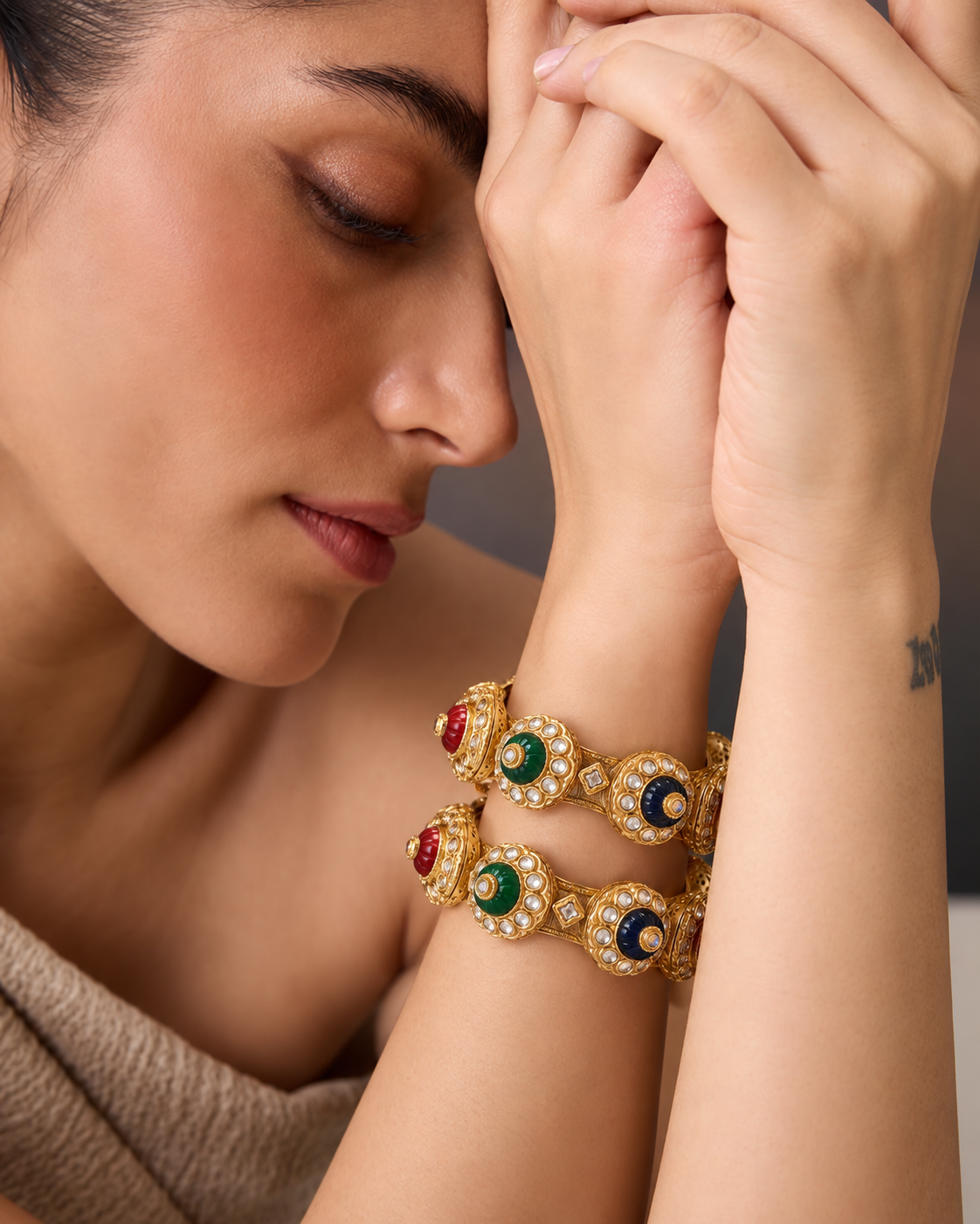 Navratna Royale Polki Statement Bangle
