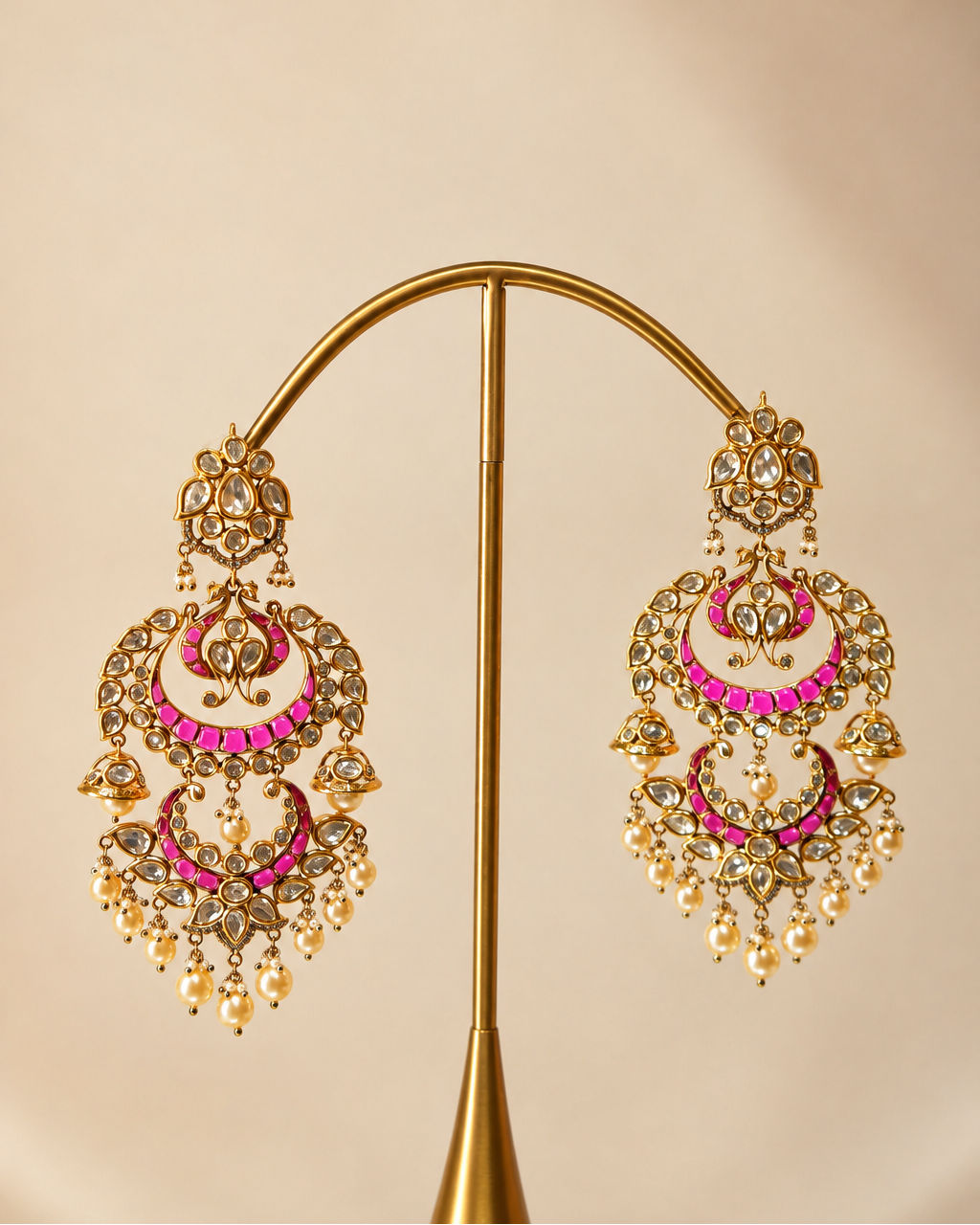 Victorian Pink Chandbali Statement Earrings