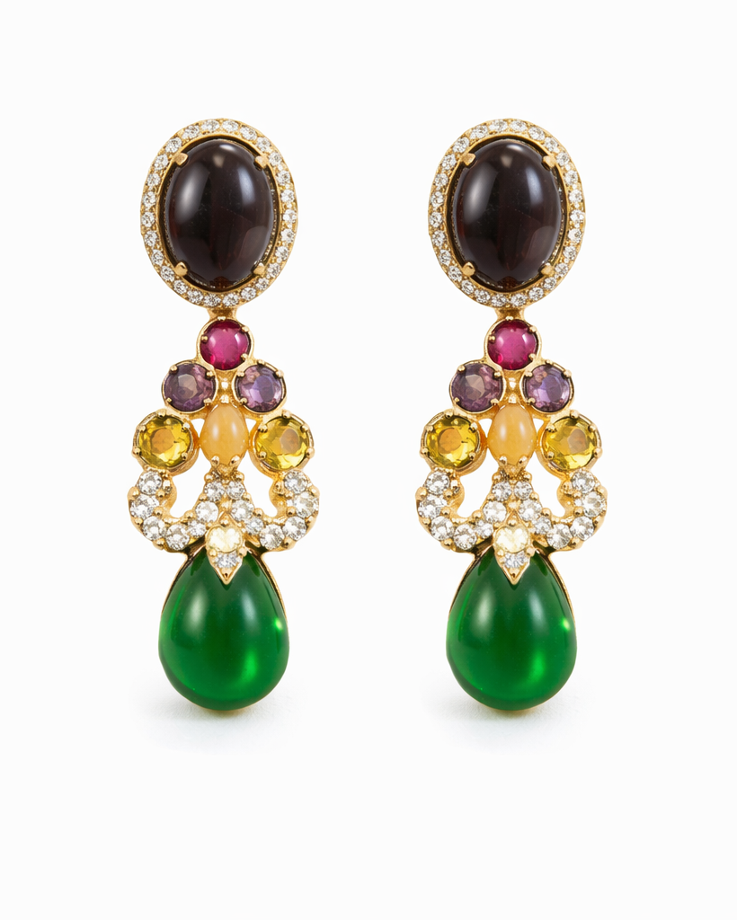 Royal inspired vibrant pendant necklace with earring