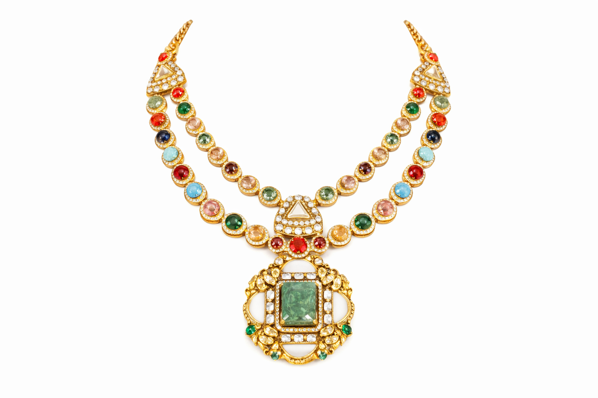 Elegant vibrant gemstone necklace with earrings