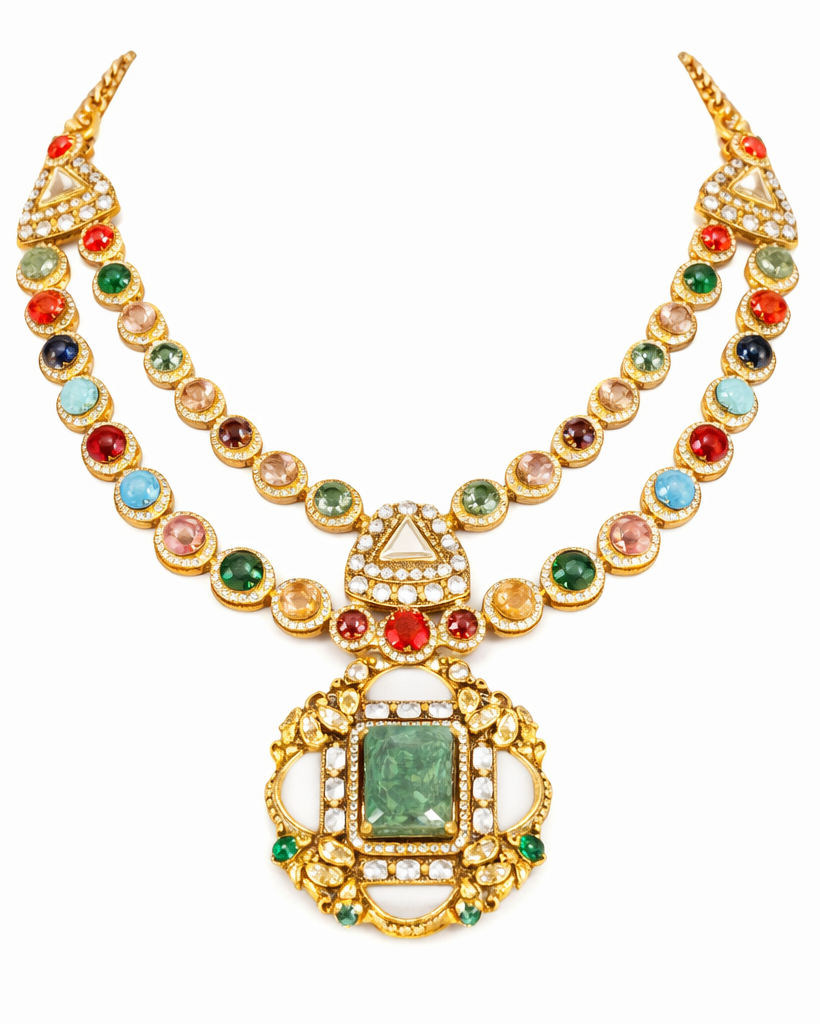 Elegant vibrant gemstone necklace with earrings