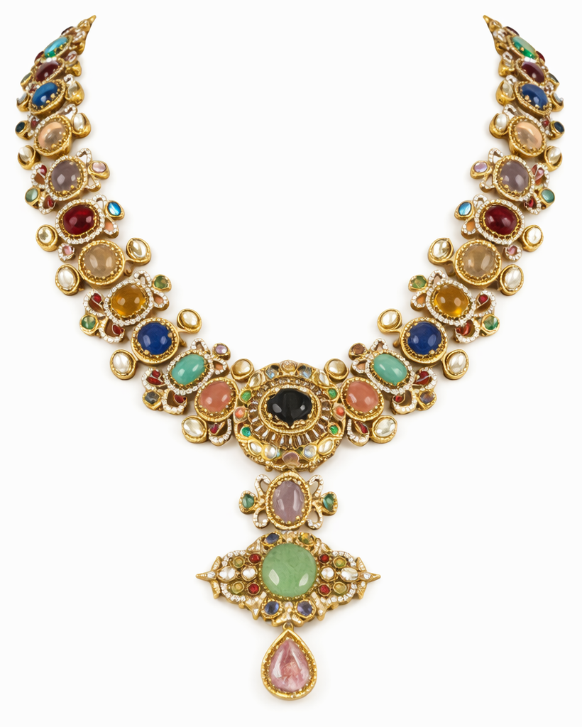 Classic ornate multistone necklace with earrings