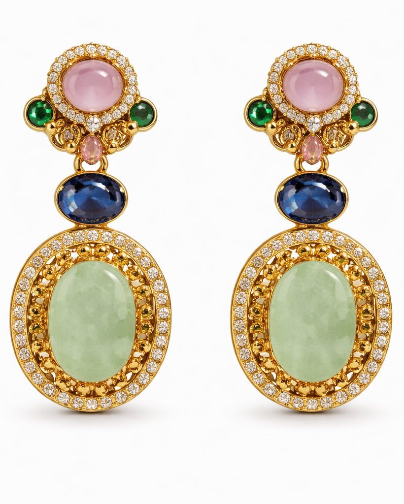 Pastel gemstone centerpiece statement choker with earring