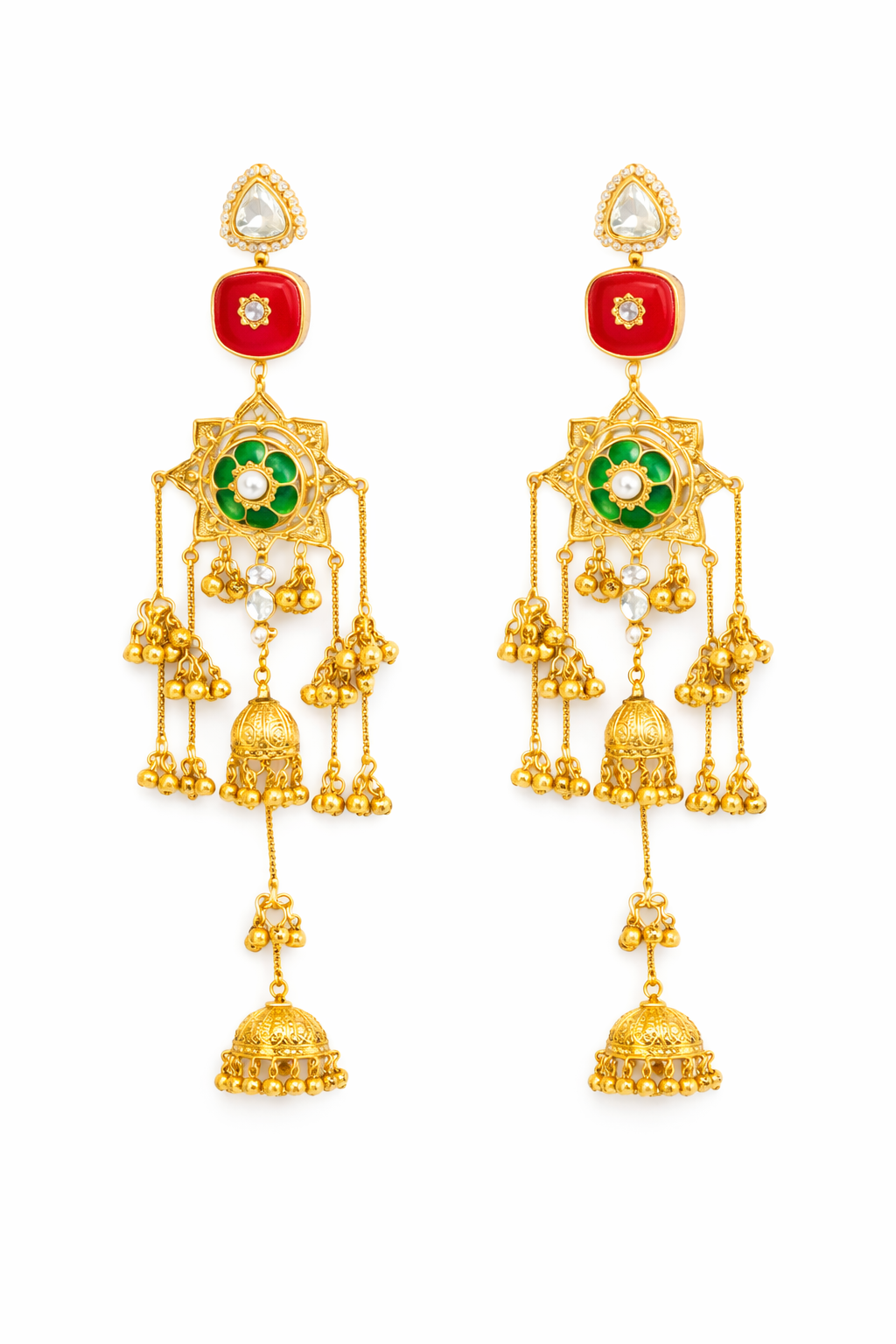 Traditional multicolor long jhumka earrings