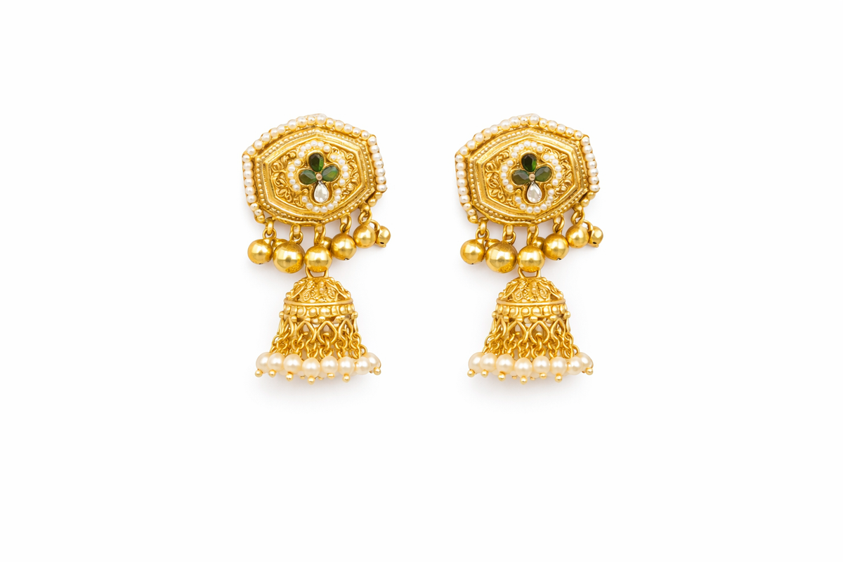 Intricate gemstone charm choker with dome earrings