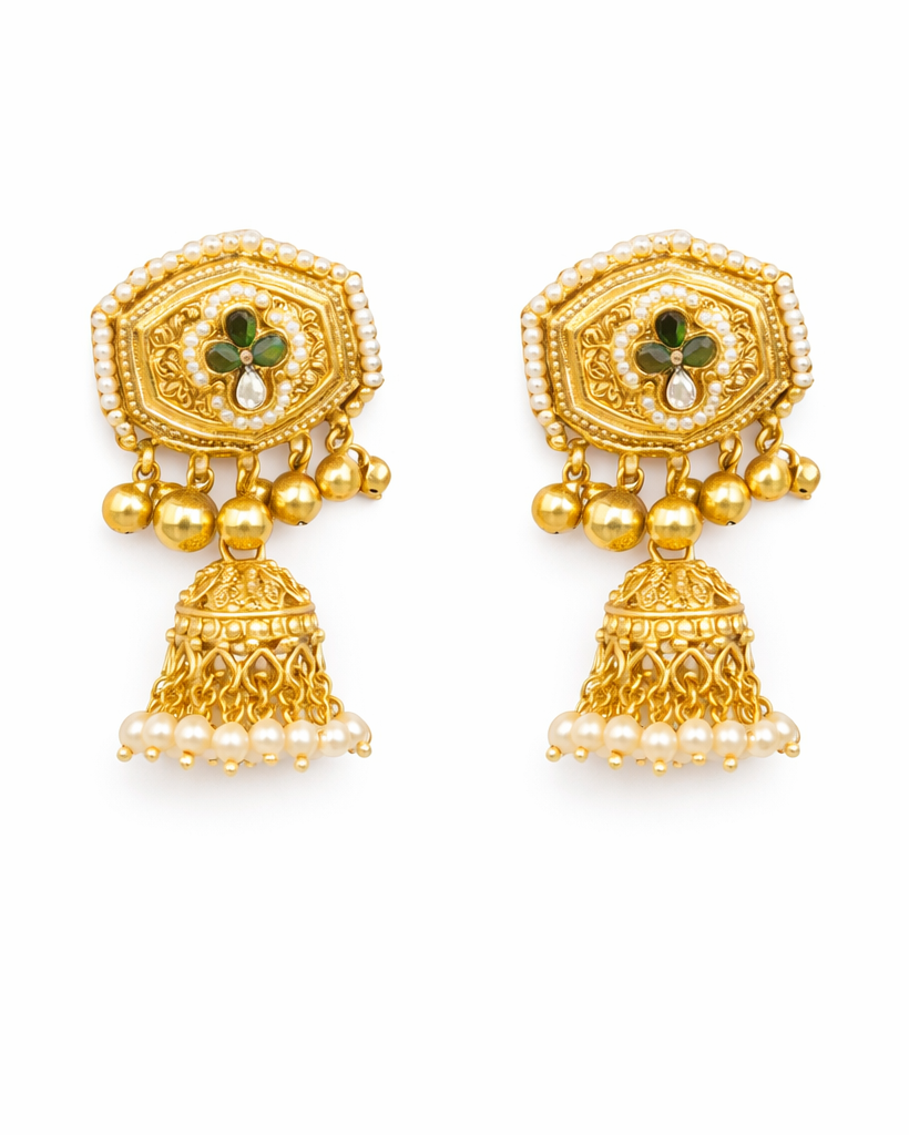 Intricate gemstone charm choker with dome earrings