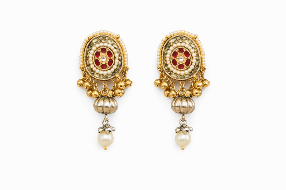 Heritage inspired detailed long necklace with amarpali earrings
