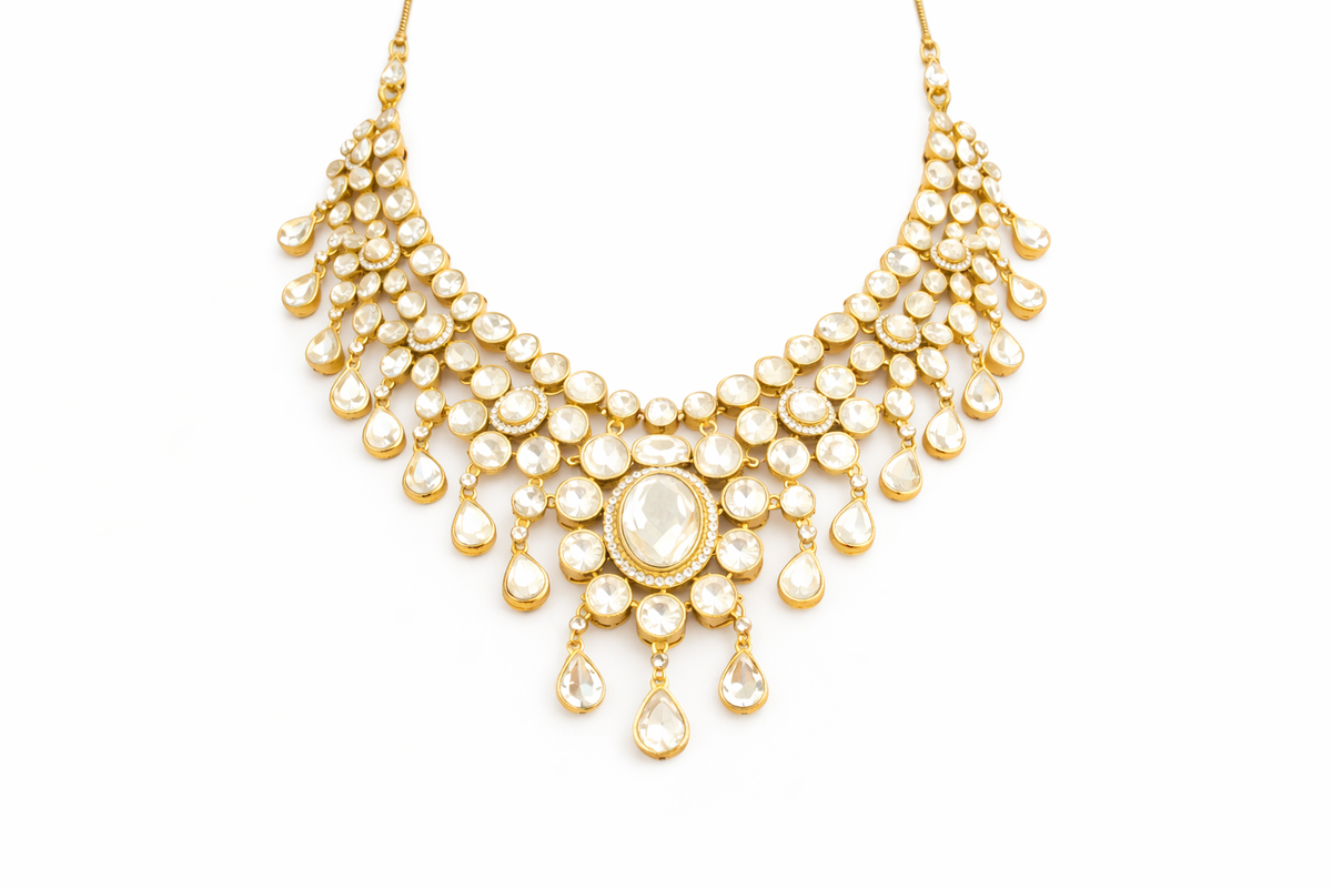 Pearl cluster statement collar necklace with drop earrings