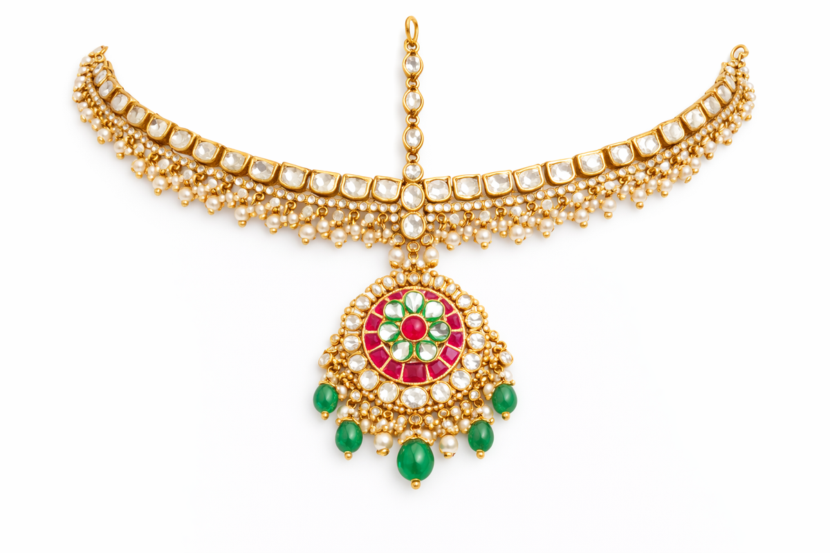 Elegant green drop maang tikka
