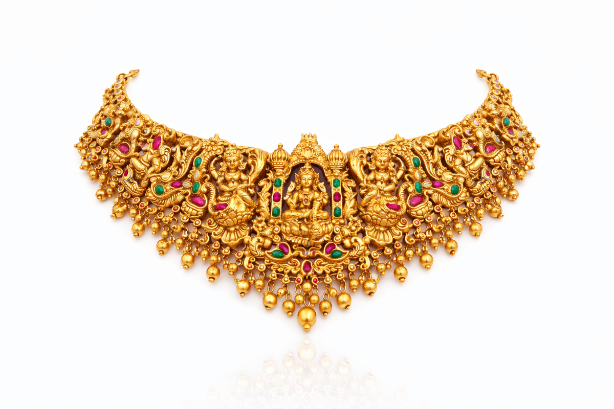 Lakshmi motif antique temple choker with earrings