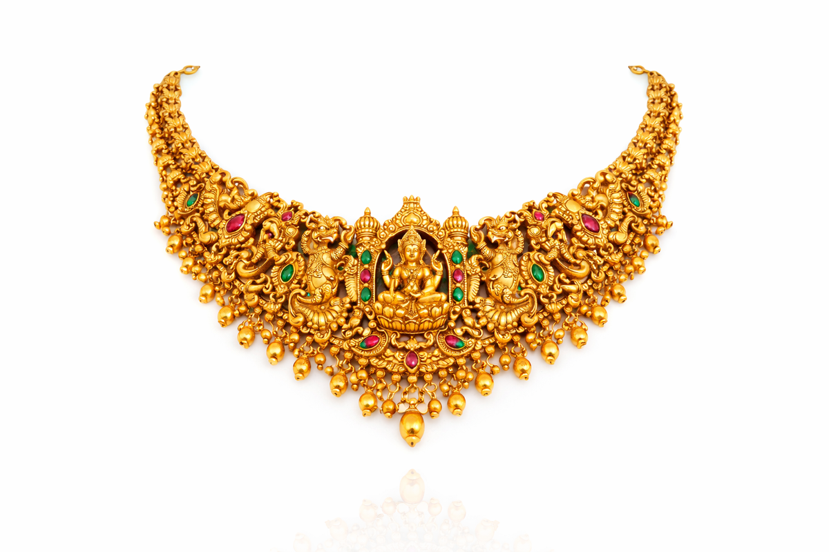 Traditional temple jewellery long necklace with earrings